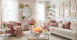 Monochromatic blush pink living room color palette