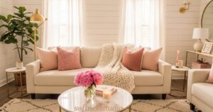 Cozy living room with pink accents