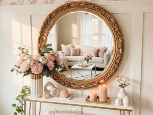 Ornate gold mirror to make a small living room look bigger