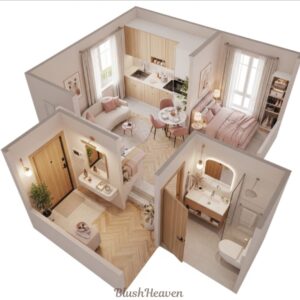 Cozy, modern apartment layout design.