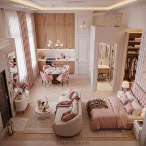 Elegant pink-themed modern living space