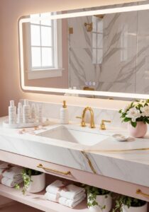 Aesthetic candlelit bathtub with rose petals, lavender, and a glass of sparkling juice.