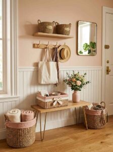 An elegant marble decorative tray holding keys, a luxury candle, and a small dish on a foyer table for structured entryway styling ideas.