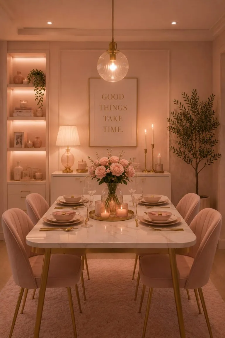 dining room with rectangular table and chairs and globe light